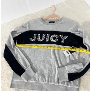 Juicy Couture Black Label Crystal Logo Crewneck Sweatshirt XS NWT Gray Colorblk